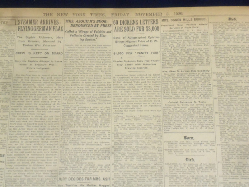 1920 NOVEMBER 5 NEW YORK TIMES - HARDING HAS ELECTORAL VOTE OF 404 - NT 8445