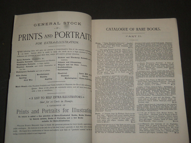 1889 WILLIAM EVARTS BENJAMIN FINE RARE CURIOUS BOOK CATALOGUE NO. 18 - J 5218