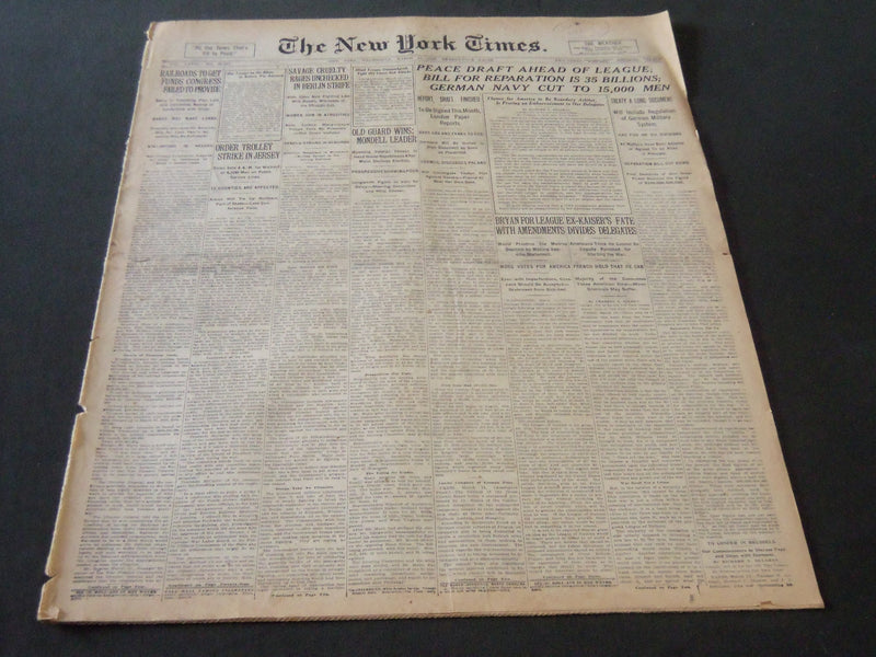 1919 MARCH 12 NEW YORK TIMES - BRYAN FOR LEAGUE WITH AMENDMENTS - NT 6426