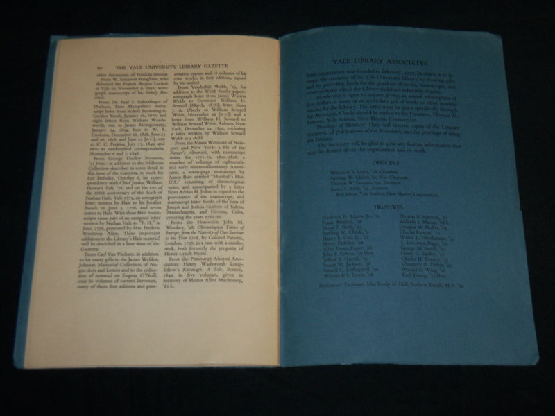1943 JANUARY THE YALE UNIVERSITY LIBRARY GAZETTE SOFTCOVER BOOK - J 6818