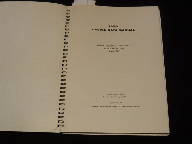 1958 DESIGN NEWS DATA MANUAL - ENGLEWOOD COLORADO - SPIRAL BOUND - KD 5293A