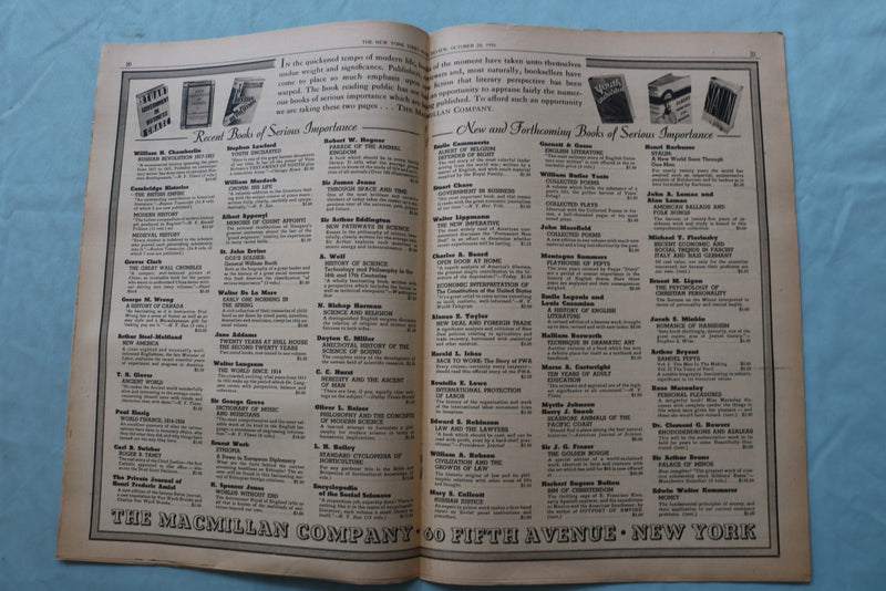 1935 OCTOBER 20 NEW YORK TIMES BOOK REVIEW SECTION - SINCLAIR LEWIS - NP 9168