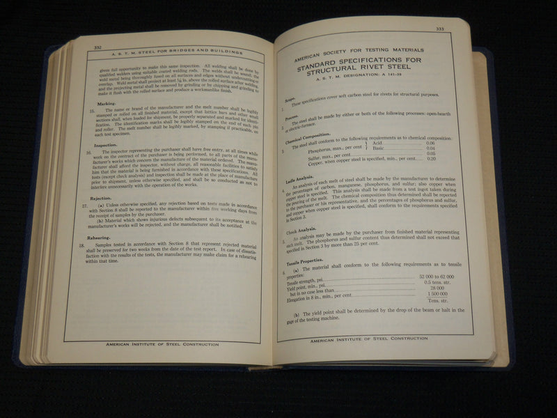 1949 STEEL CONTRUCTION MANUAL - FIFTH EDITION - NEW YORK - KD 7323
