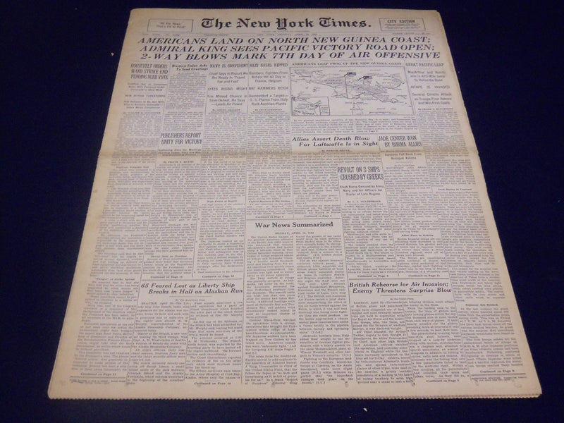 1944 APRIL 24 NEW YORK TIMES - AMERICANS IN NEW GUINEA - NT 3726