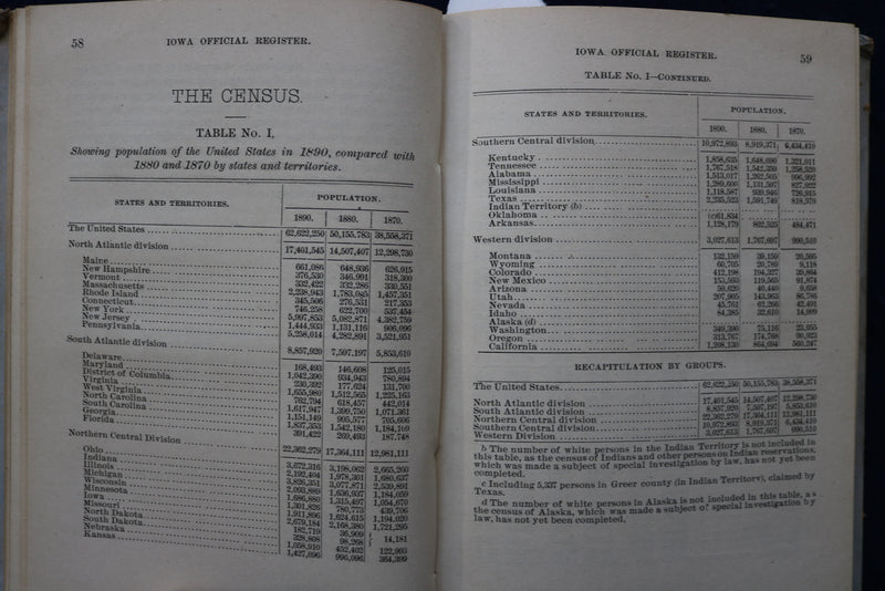 1891 IOWA OFFICIAL REGISTER - HARDCOVER BOOK - K 1765