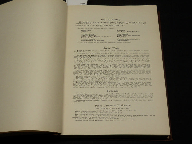 1921 INDEX OF THE PERIODICAL DENTAL LITERATURE BOOK BY ARTHUR D. BLACK - KD 5903