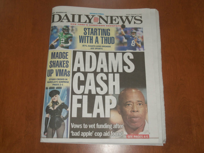 2021 SEPTEMBER 13 NEW YORK DAILY NEWS NEWSPAPER - ERIC ADAMS, BAD COPS DONATIONS
