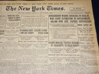 1918 JANUARY 31 NEW YORK TIMES - HINDENBURG WARNS STRIKES IN BERLIN - NT 7928