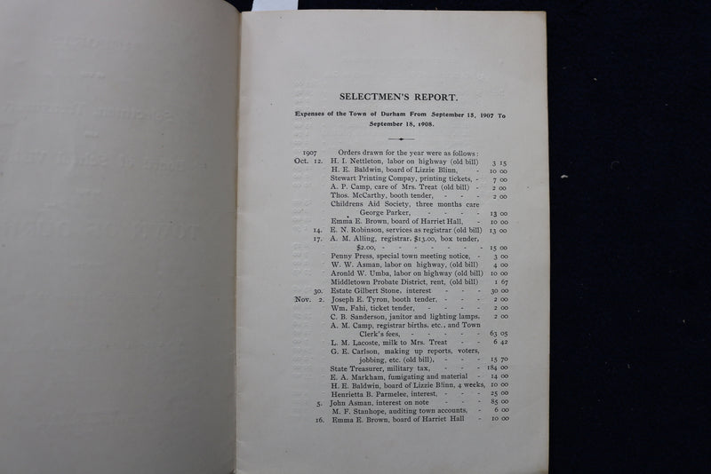 1908-1931 TOWN OF DURHAM, CONNECTICUT TOWN REPORTS-SOFTCOVER - LOT OF 3 - K 1530