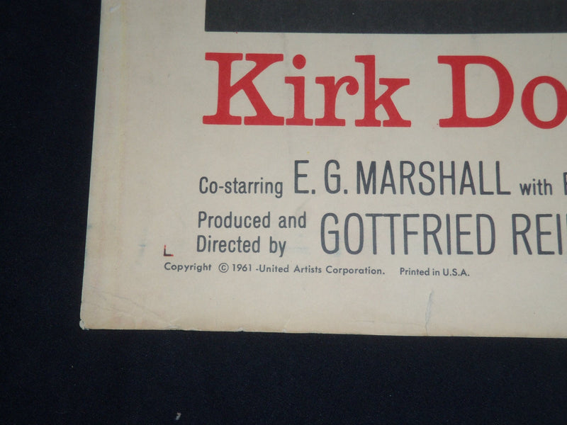 1961 TOWN WITHOUT PITY 1/2 SHEET MOVIE POSTER - KIRK DOUGLAS - P 405