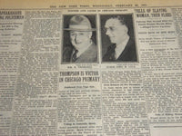 1931 FEB 25 NEW YORK TIMES - THOMPSON IS VICTOR IN CHICAGO PRIMARY - NT 6669