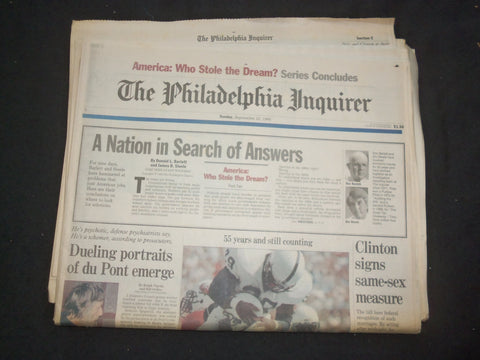 1996 SEPTEMBER 22 PHILADELPHIA INQUIRER-CLINTON SIGNS SAME-SEX MEASURE - NP 7443