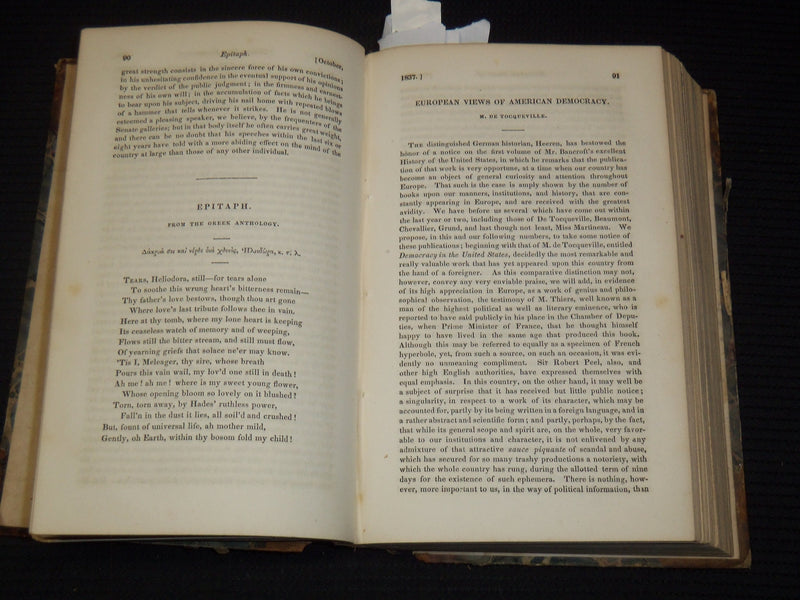 1838 THE UNITED STATES & DEMOCRATIC REVIEW MAGAZINE BOUND VOLUME NO. 1 - KD 9525