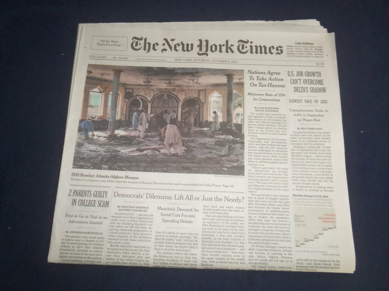 2021 OCTOBER 9 NEW YORK TIMES - U.S. JOB GROWTH CAN'T OVERCOME DELTA'S SHADOW