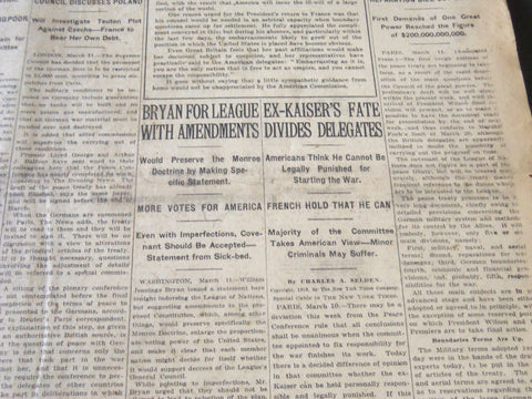 1919 MARCH 12 NEW YORK TIMES - BRYAN FOR LEAGUE WITH AMENDMENTS - NT 6426