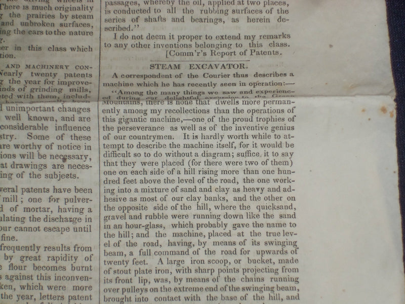 1846 AUGUST 1 MASSACHUSETTS PLOUGHMAN NEWSPAPER - STEAM EXCAVATER - NP 5127