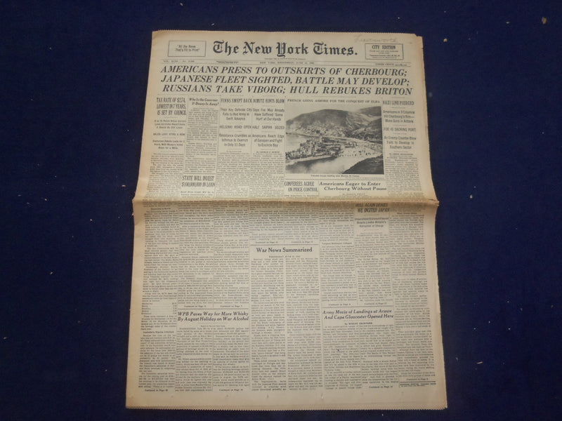 1944 JUNE 21 NEW YORK TIMES - AMERICANS PRESS TO OUTSKIRTS OF CHERBOURG- NP 6573