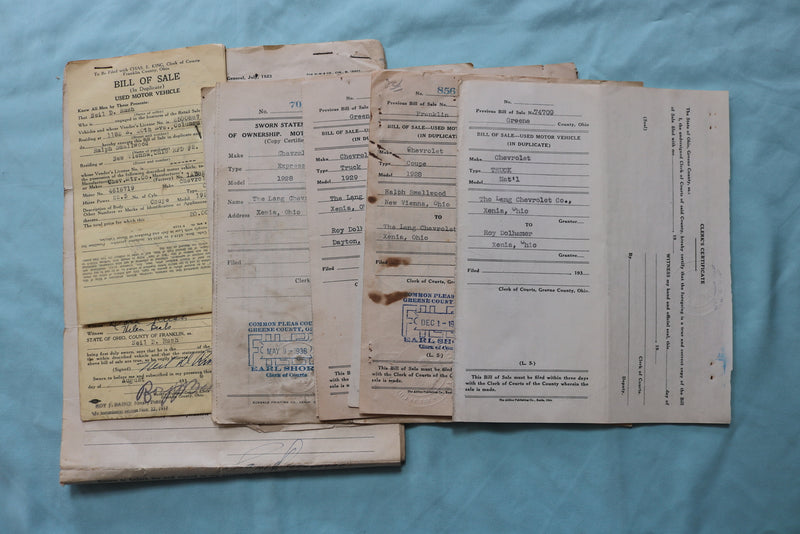 1920'S-1930'S OHIO MOTOR VEHICLE SALES CERTIFICATES - LOT OF 130 - K 2548