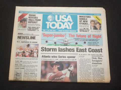 1996 OCTOBER 21 USA TODAY NEWSPAPER - STORM LASHES EAST COAST - NP 7831