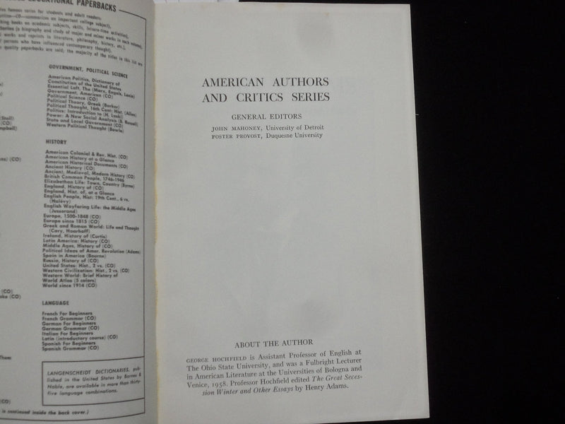 1962 HENRY ADAMS SOFTCOVER BOOK BY GEORGE HOCHFIELD - J 9823