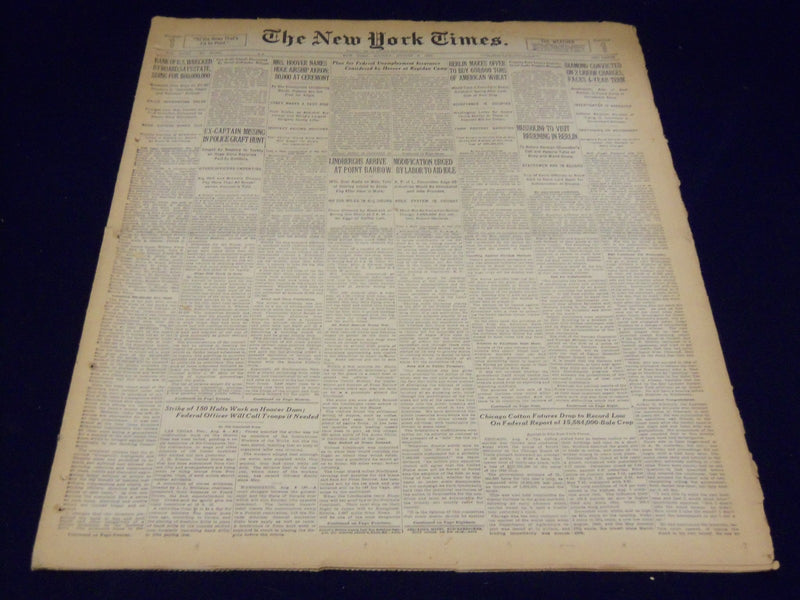 1931 AUGUST 9 NEW YORK TIMES - LINDBERGHS AT POINT BARROW - NT 4127