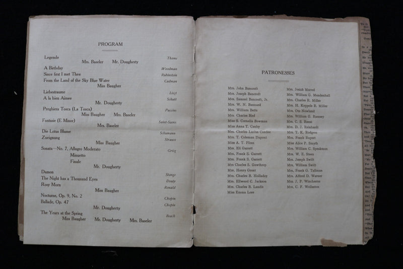 1912 NOVEMBER 19 EDNA HARWOOD BAUGHER SOPRANO RECITAL PROGRAM - K 2809