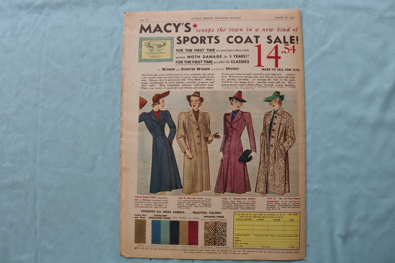 1938 MAR 20 SUNDAY MIRROR NEWSPAPER MAGAZINE SECTION-JEANETTE MACDONALD- NP 9075