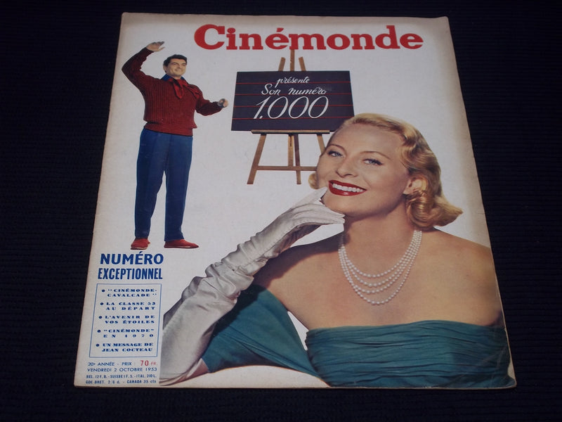 1953 OCTOBER 2 CINEMONDE MAGAZINE - 1000TH ISSUE COVER - E 24817