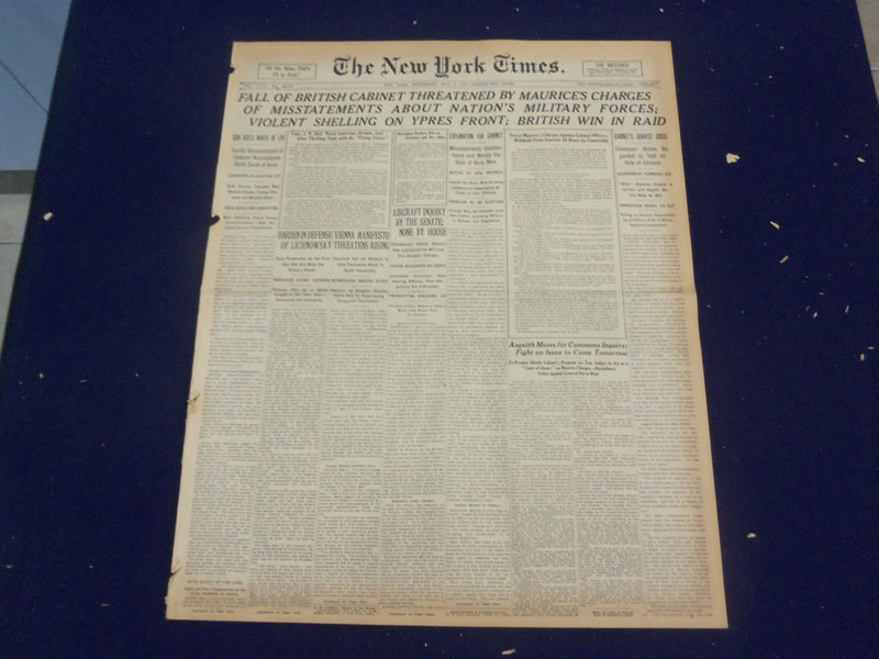 1918 MAY 8 NEW YORK TIMES - FALL OF BRITISH CABINET THREATENED - NT 8175