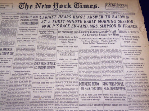 1936 DEC 5 NEW YORK TIMES - CABINET HEARS KING'S ANSWER TO BALDWIN - NT 2121