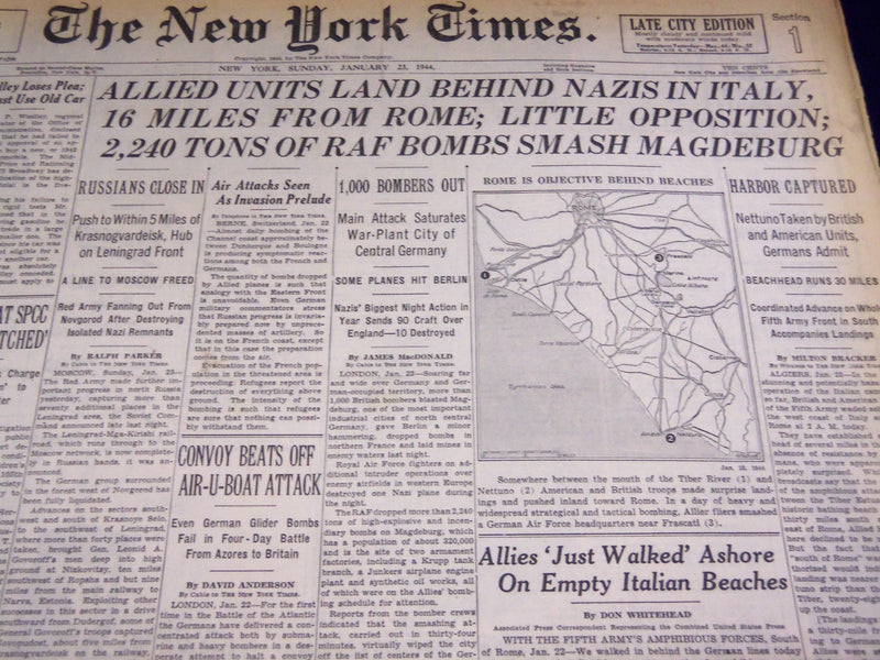 1944 JAN 23 NEW YORK TIMES - ALLIES LAND BEHIND NAZIS IN ITALY - NT 2354