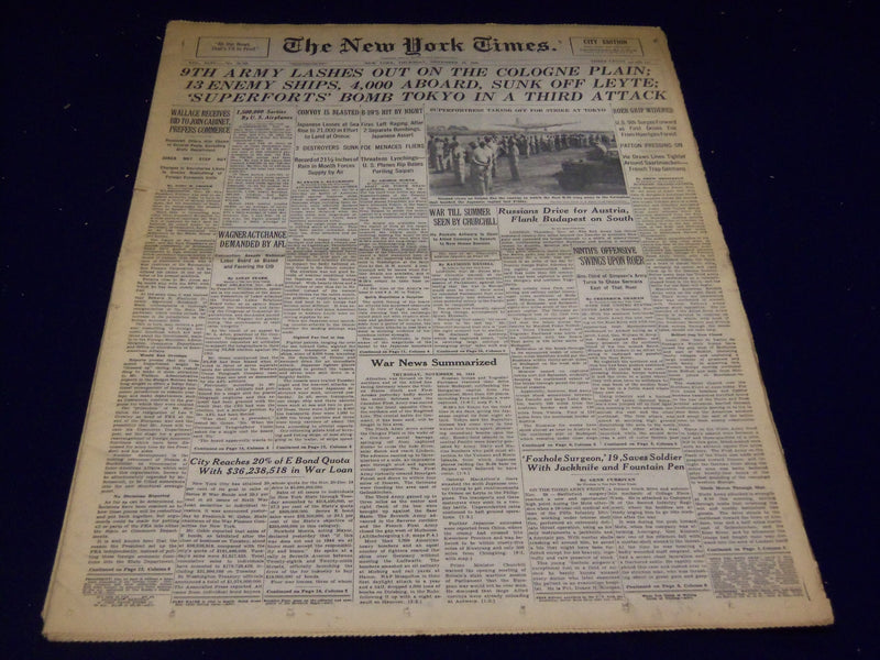 1944 NOVEMBER 30 NEW YORK TIMES - 9TH ARMY HITS COLOGNE PLAIN - NT 2816