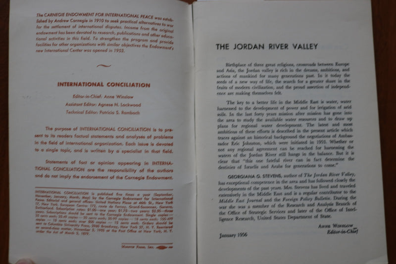 1956 JANUARY THE JORDAN RIVER VALLEY SOFTCOVER BOOK BY GEORGIANA STEVENS- K 3174