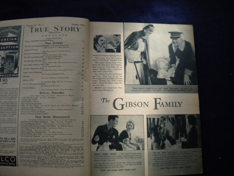 1934 OCTOBER TRUE STORY MAGAZINE - CLAIRE TREVOR PAINTED COVER - SP 3625E