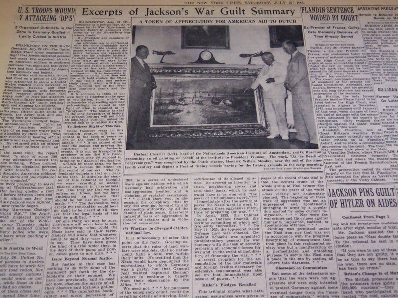 1946 JULY 27 NEW YORK TIMES - JACKSON PINS GUILT HITLER ON NAZI CHIEFS - NT 2626