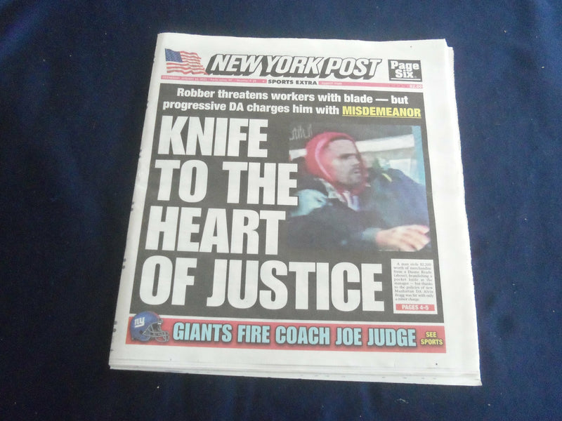 2022 JANUARY 12 EW YORK POST NEWSPAPER - N.Y. GIANTS FIRE COACH JOE JUDGE