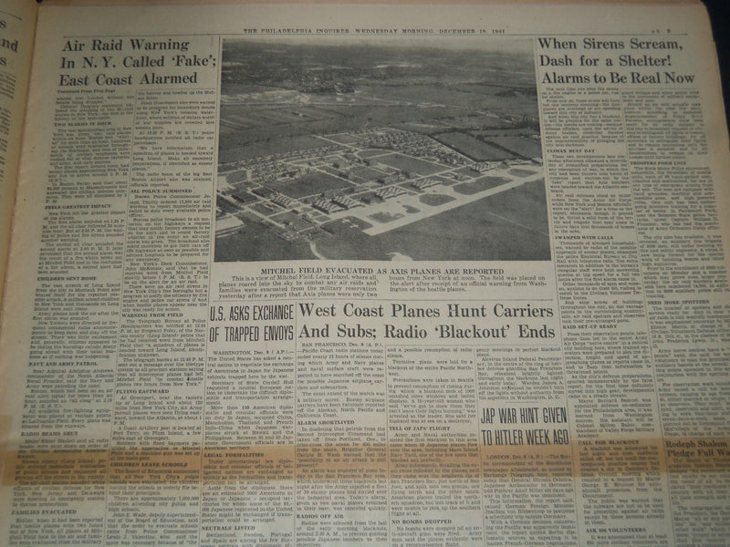 1941 DEC 10 PHILADELPHIA INQUIRER NEWSPAPER - U. S. FLEET HUNTS ENEMY - NT 7505