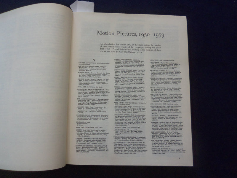 1960 MOTION PICTURES 195-1959 HARDCOVER BOOK -COPYRIGHT ENTRIES CATALOG- KD 8590