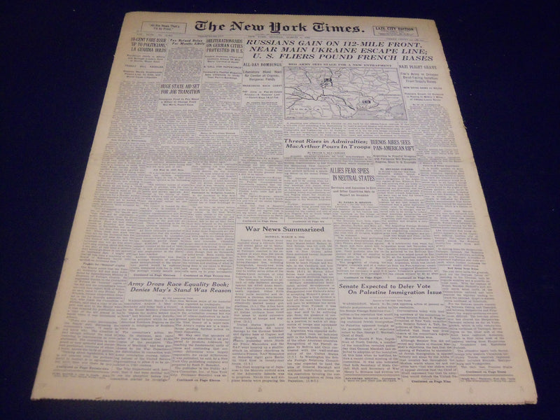 1944 MARCH 6 NEW YORK TIMES - RUSSIANS NEAR UKRAINE ESCAPE LINE - NT 3728