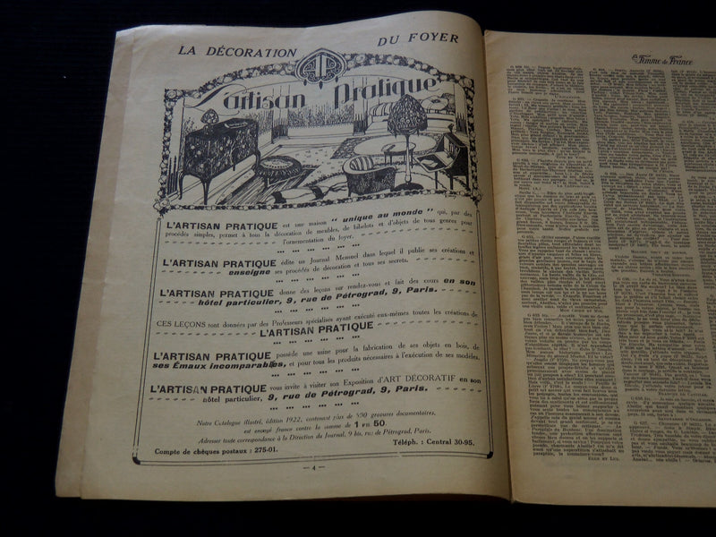 1922 OCTOBER 8 LES MODES DE LA FEMME DE FRANCE MAGAZINE - NICE ILLUS. - SP 3253T