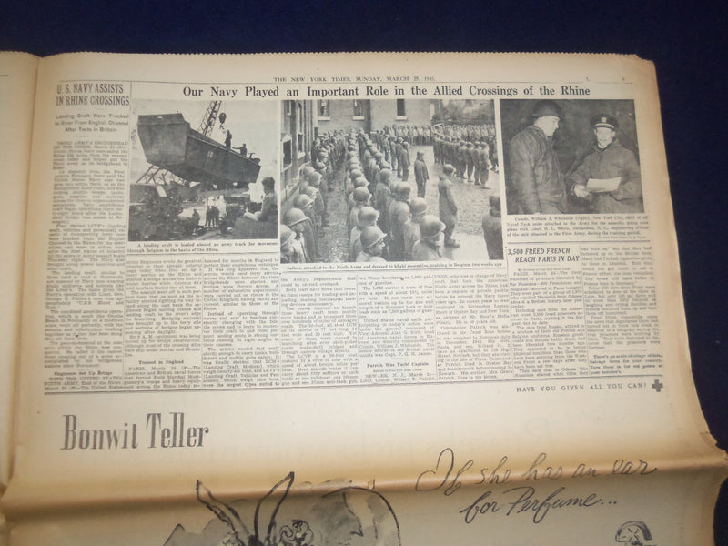 1945 MARCH 25 NEW YORK TIMES - ALLIES STORM ACROSS RHINE AT 4 POINTS - NP 6676