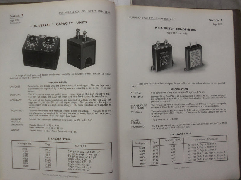 1935 MUIRHEAD & CO. LTD EQUIPMENT CATALOG - PUBLISHED IN UNITED KINGDOM - K 258