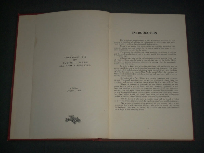 1913 LEGAL GUIDE FOR THE AUTOIST BOOK BY EVERETT WARD - STROBRIDGE - KD 5444