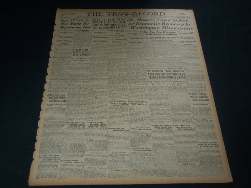 1931 OCT 22 TROY MORNING RECORD - PRESIDENT LEADS U. S. - EDISON - NT 7495