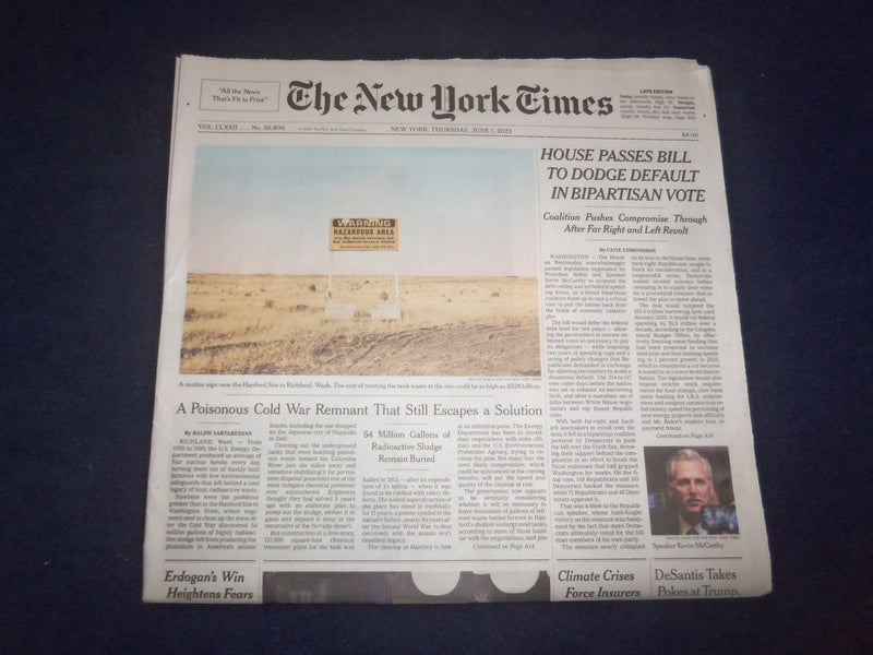 2023 JUNE 1 NEW YORK TIMES - HOUSE PASSES BILL TO DODGE DEFAULT, BIPARTISAN VOTE
