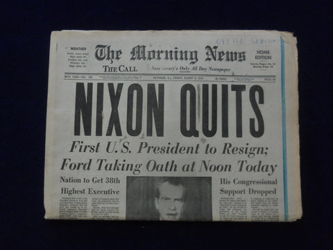 1974 AUGUST 9 THE MORNING NEWS NEWSPAPER - NIXON QUITS - PATERSON, NJ - NP 6438