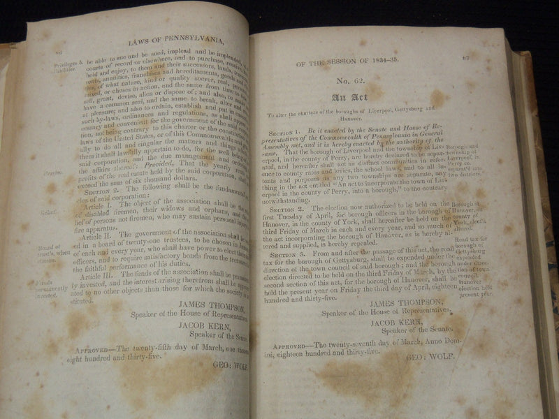 1826-1843 LAWS OF PENNSYLVANIA GENERAL ASSEMBLY - 15 TOTAL BOOKS - #100A