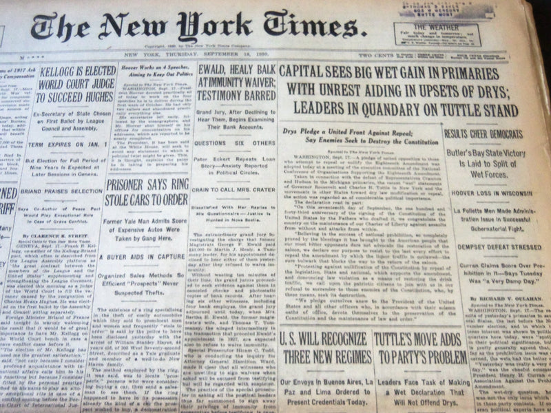 1930 SEPT 18 NEW YORK TIMES - WILBER RENAMES BOULDER DAM FOR HOOVER - NT 6323