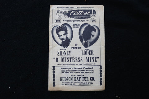 1949 BRANDT'S FLATBUSH THEATRE PROGRAM - O MISTRESS MINE -SYLVIA SIDNEY - K 1885