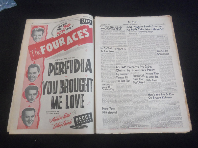 1952 FEBRUARY 16 THE BILLBOARD NEWSPAPER - ARTICLES, PHOTOS & ADS - NP 5722